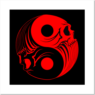 Red and Black Yin Yang Skulls Posters and Art